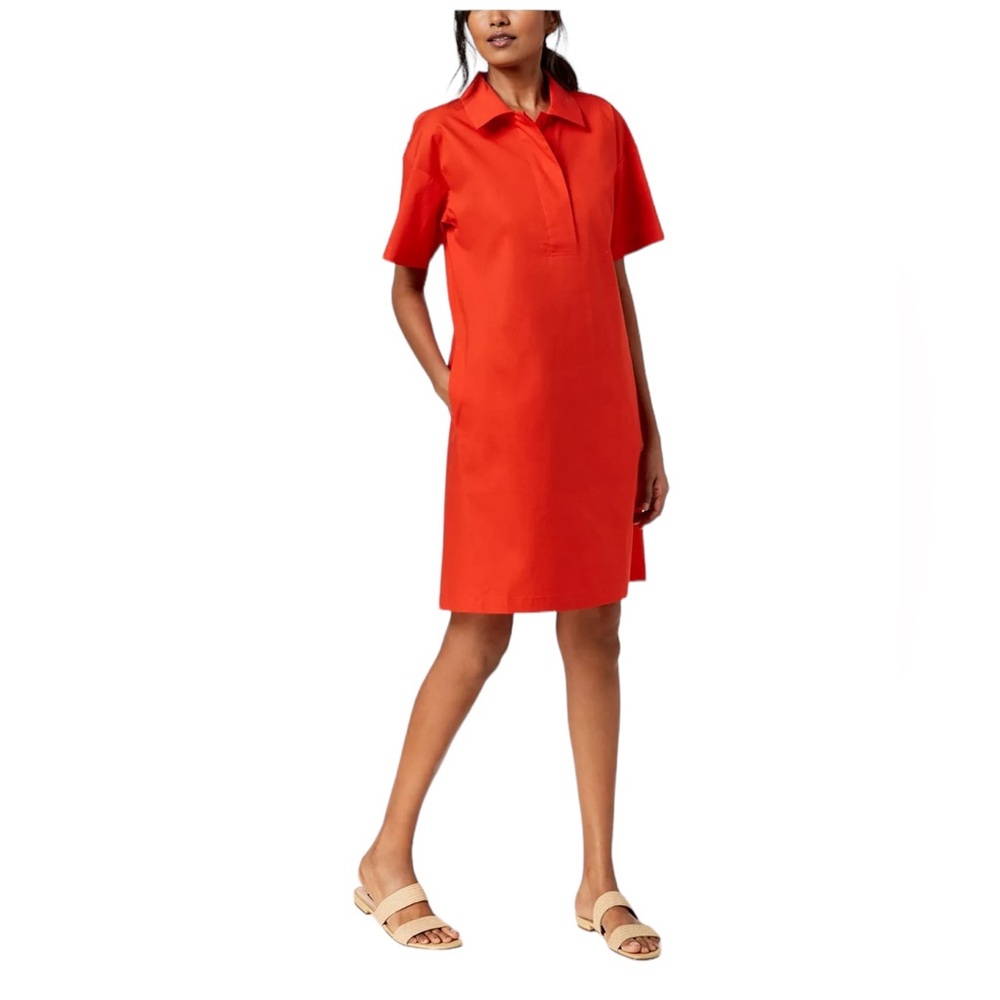 Eileen Fisher organic cotton orange shirtdress pockets summer midi dress size MP
